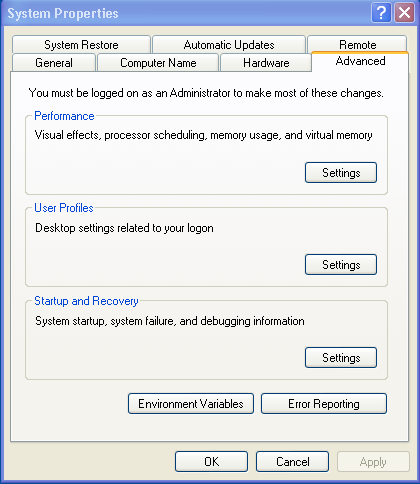 System Properties for My Computer