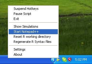 System tray - start notepad++