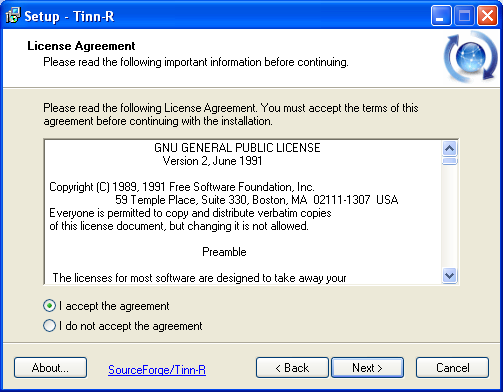 License agreement - agree and go forward.